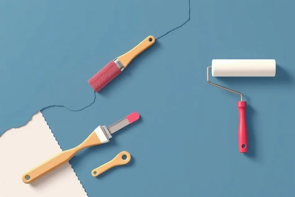 Outils de peinture disposés dans l'ordre des étapes du chantier