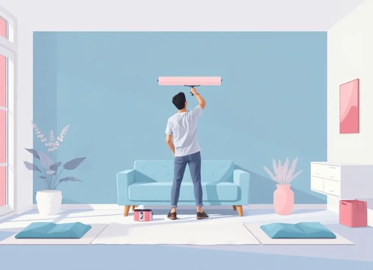 Peintre appliquant la peinture au rouleau sur un mur de salon